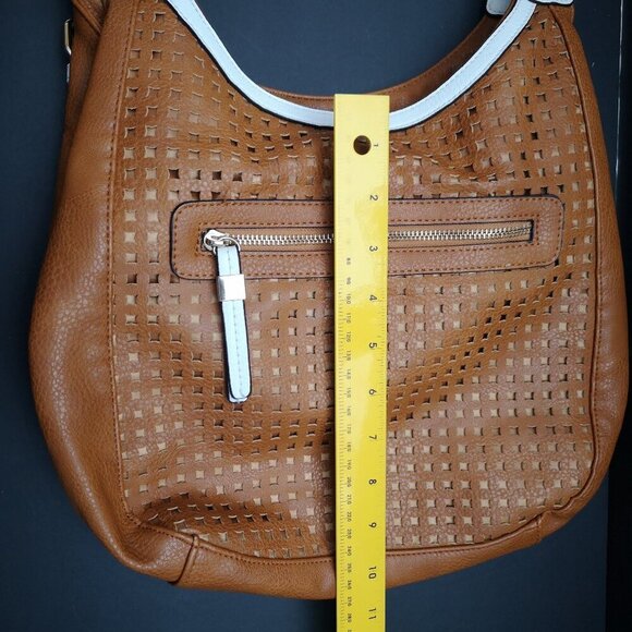 Hush Puppies Ladies Bronze & White Lined Faux Leather Eyelet Pattern Handbag - Picture 12 of 15